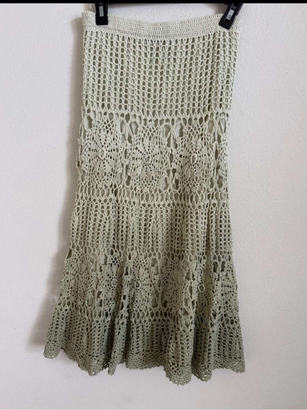 Boston Proper Green Crochet Ombre Cotton Midi Skirt Festival Summer Size XS